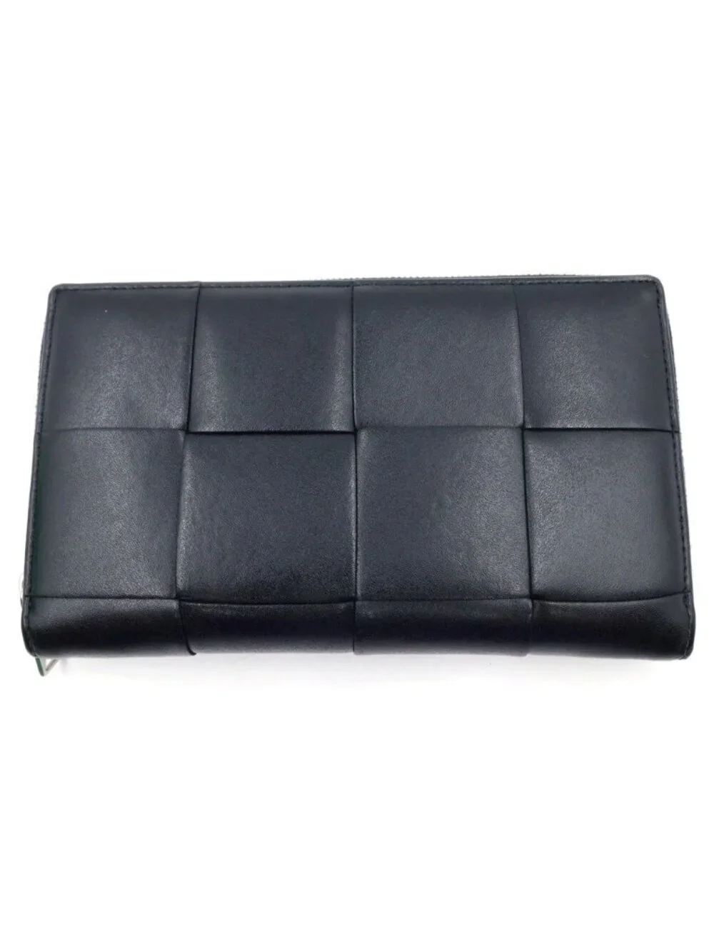 Bottega Veneta Maxi Intrecciato Zip Around Wallet Card Case Black Leather